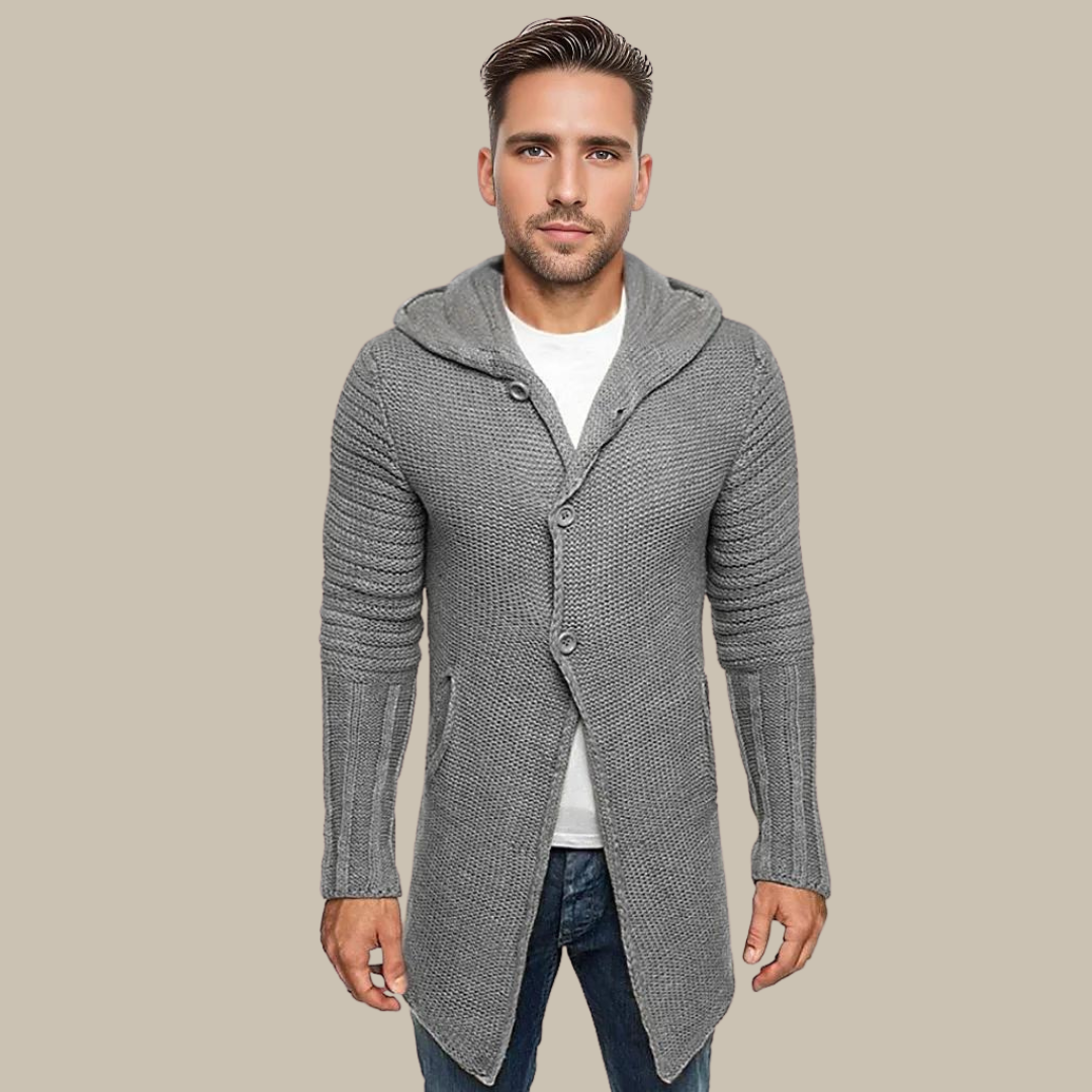 Cardigan lavorato a maglia | Cardigan con cappuccio da uomo lavorato a maglia lunga