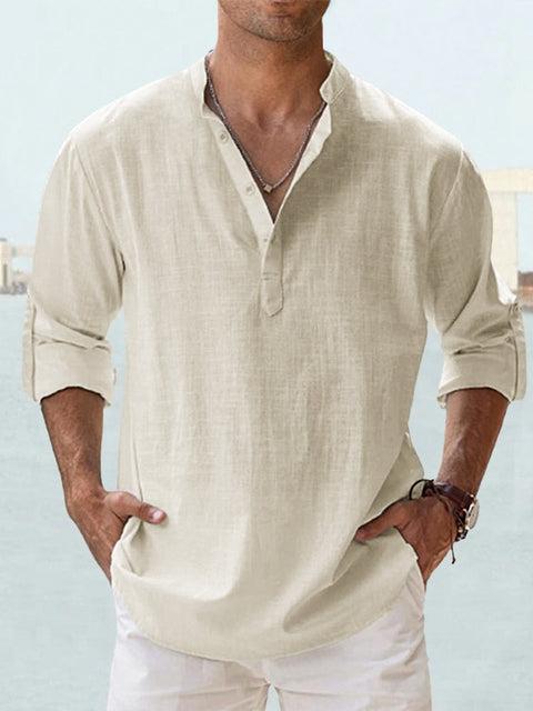 Camicia Henley Uomo in Cotone e Lino - Traspirante e Comoda
