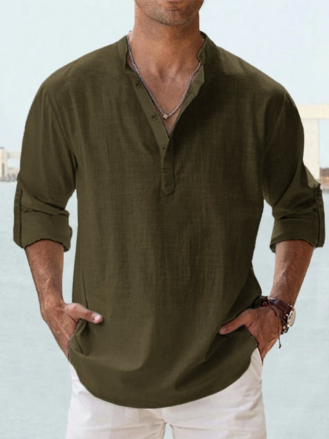 Camicia Henley Uomo in Cotone e Lino - Traspirante e Comoda