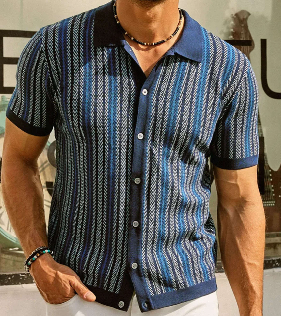 Marco - Camicia elegante a maglia con maniche corte e colletto per uomo
