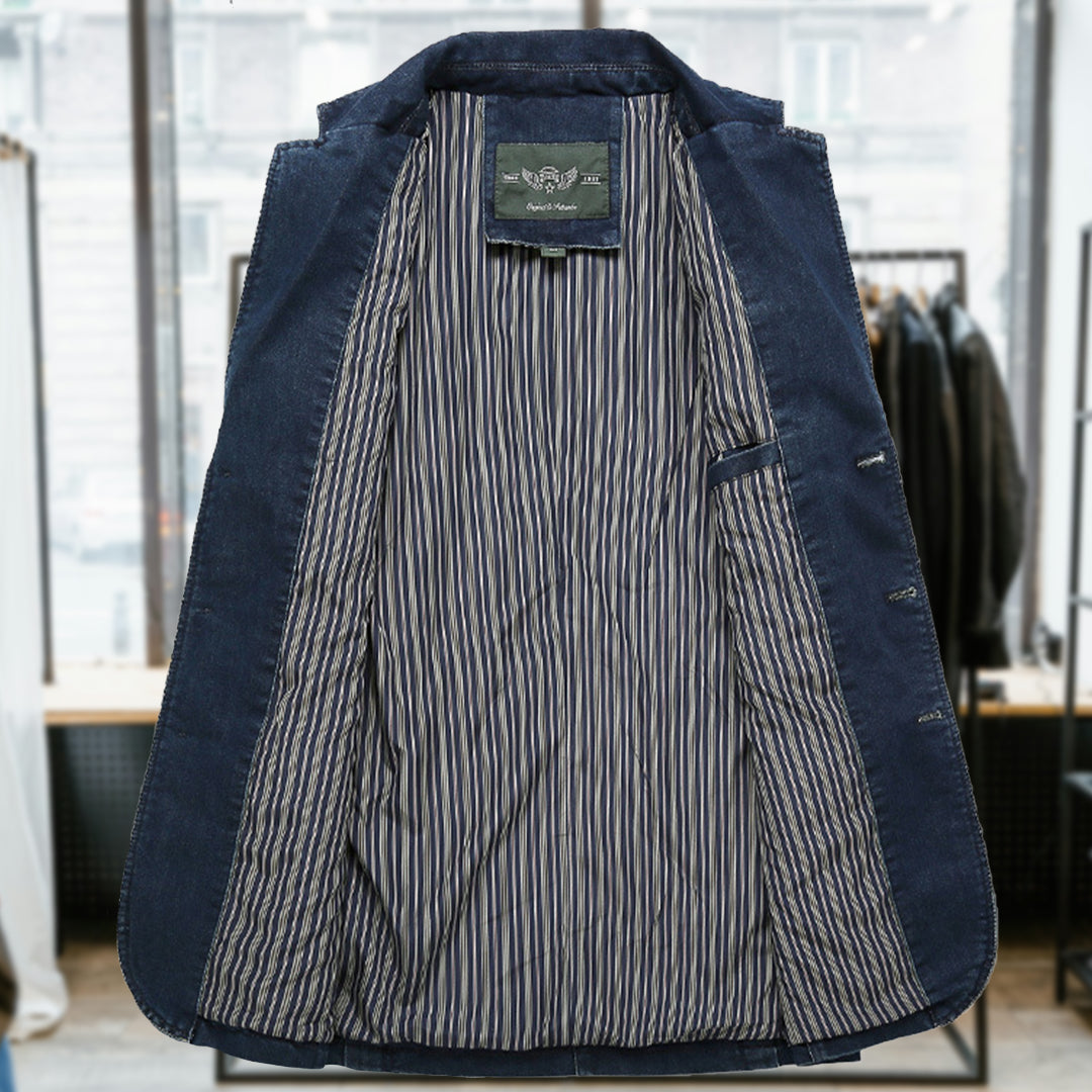 BIAGIO - Blazer da Uomo in Denim a 3 Bottoni