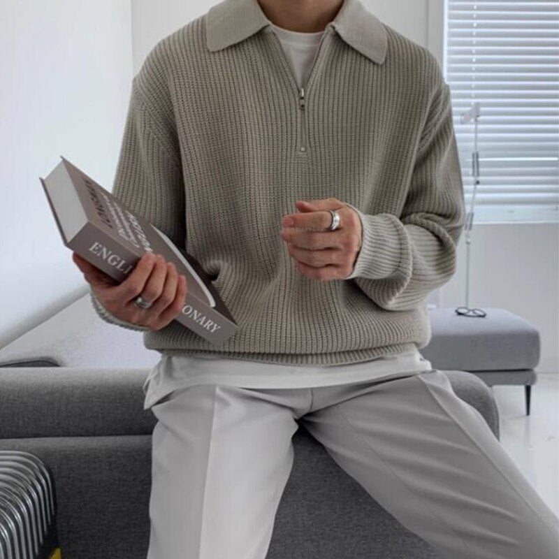 Marco - Pullover polo con zip e scollo a V in stile moderno