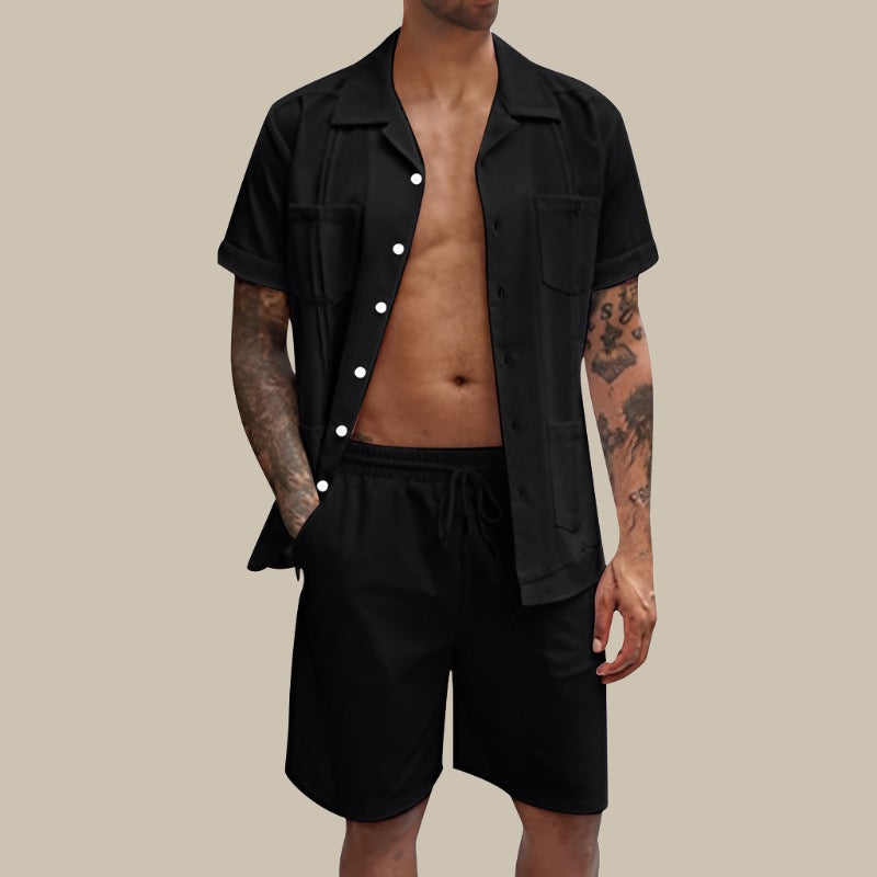 Marco - Elegante set due pezzi maschile con camicia e pantaloni corti abbinati