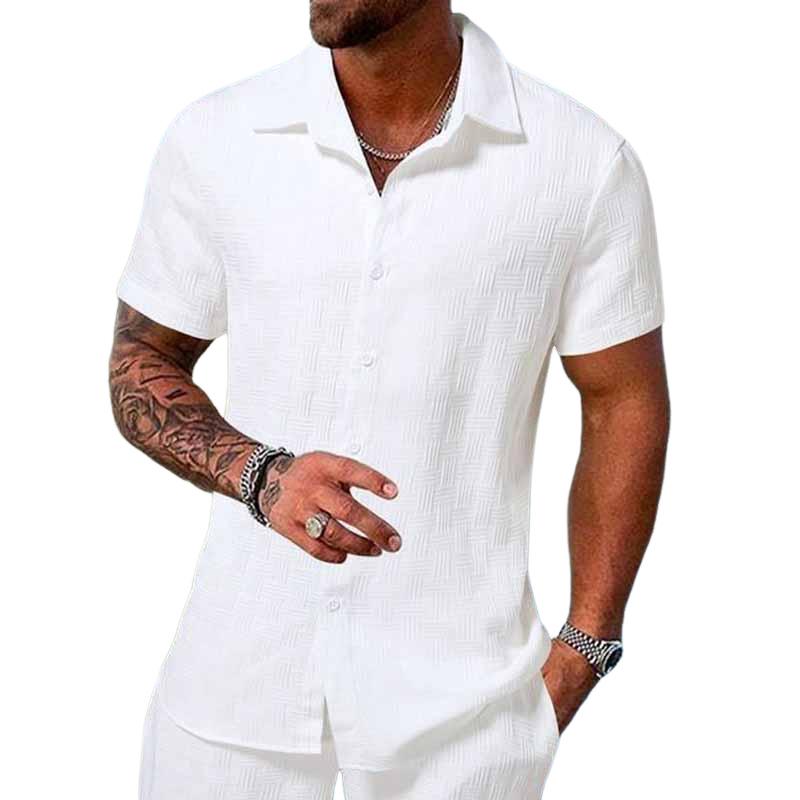 Declan - Camicia a Manica Corta in Colore Solido Texturizzato