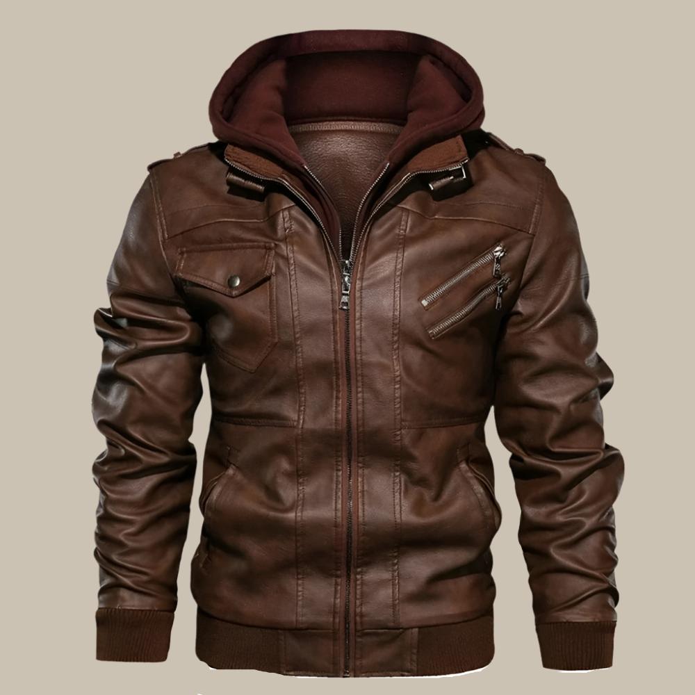 Giacca in Pelle Faux Cohen | Giacca Casual con Cappuccio per Uomo
