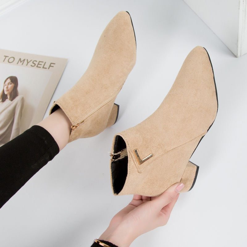 Stivaletti Eleganti in Pelle PU con Tacco Basso per Donna