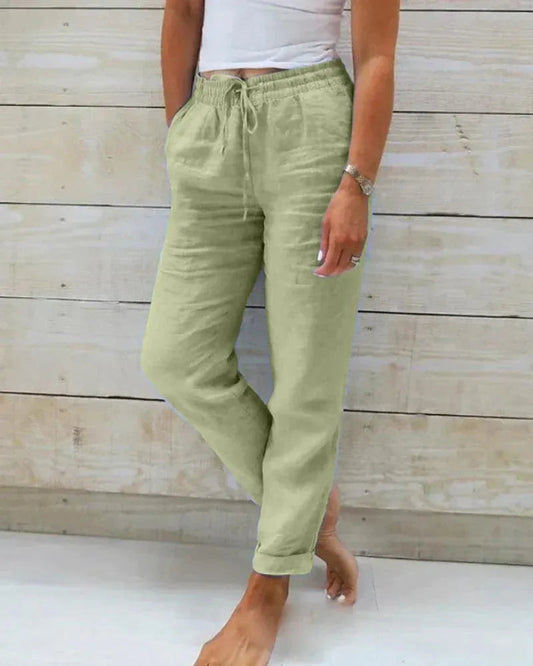 Pantaloni Leggeri da Donna in Lino - Vestibilità Relaxed, Vita con Coulisse