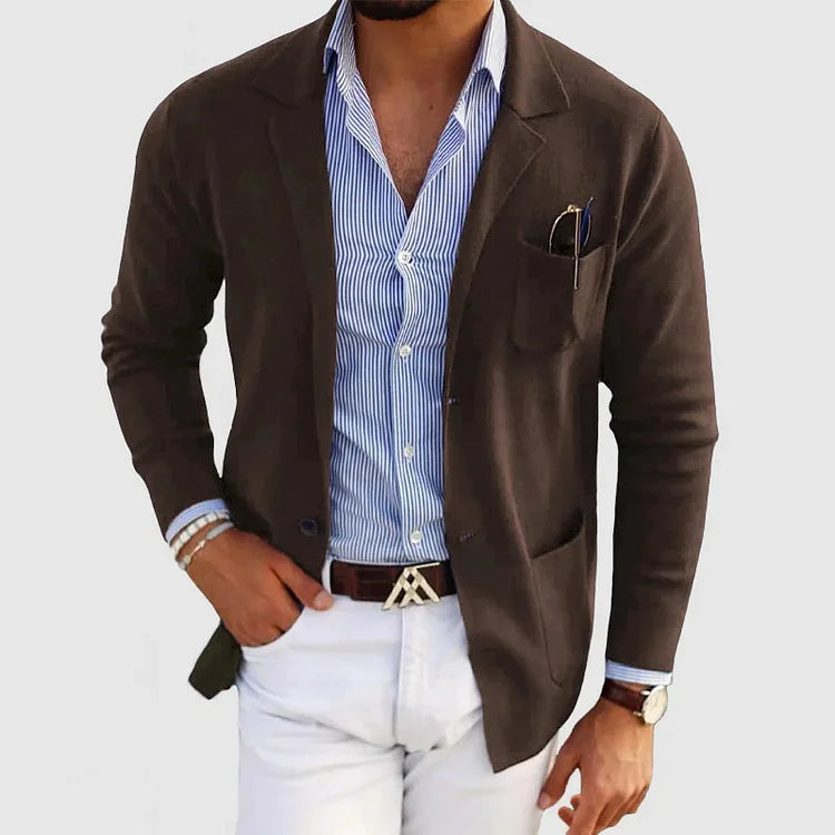 Alonzo - Gilet casual da uomo con colletto a revers, colore uniforme e maniche lunghe con bottoni