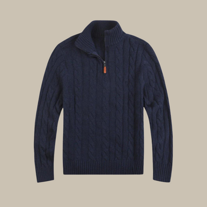 Valerio - Maglione elegante in morbido tessuto a coste con scollatura a V e zip