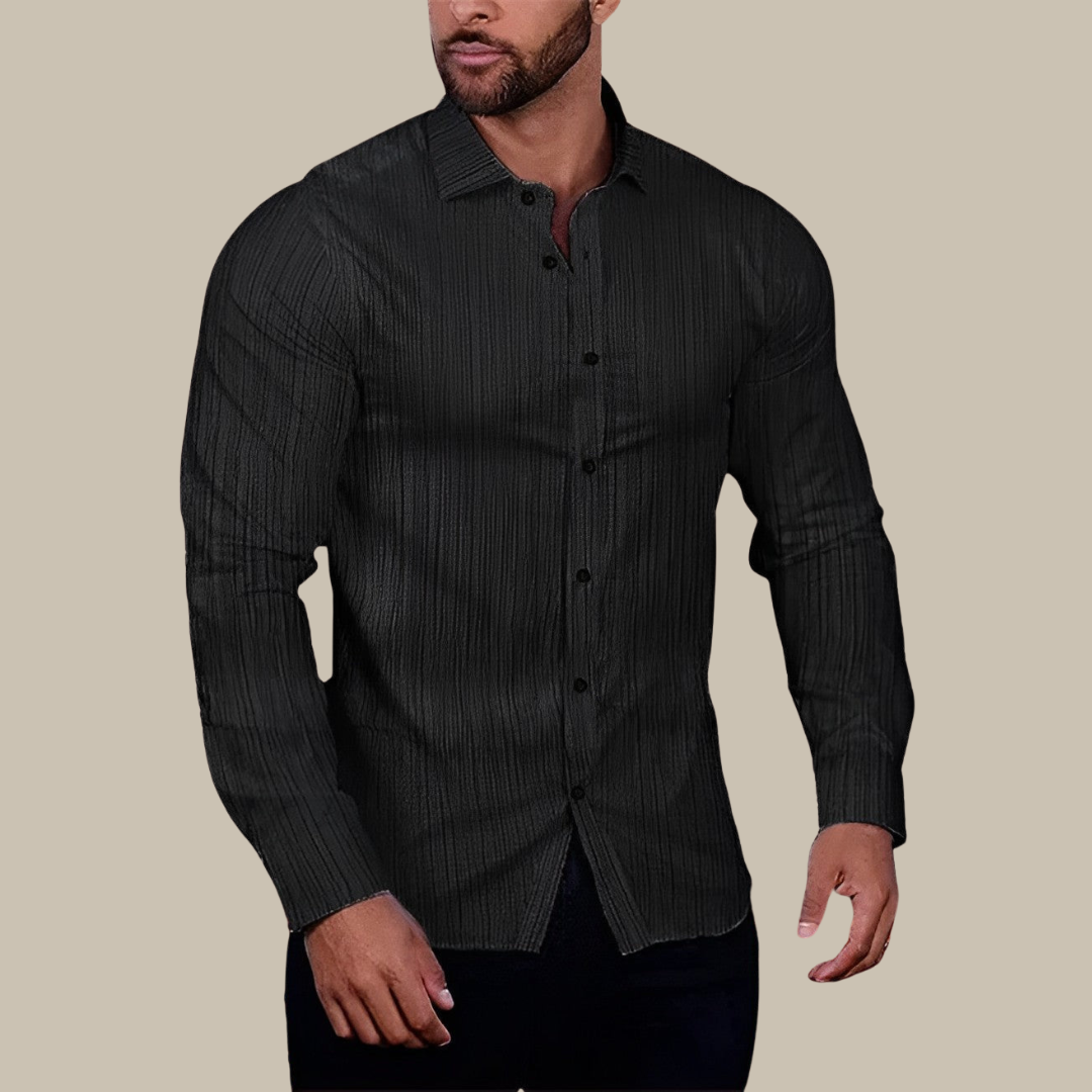 Arnold - Camicia classica bianca/nera/blu in Muscle-Fit e Super-Stretch con maniche lunghe per uomini