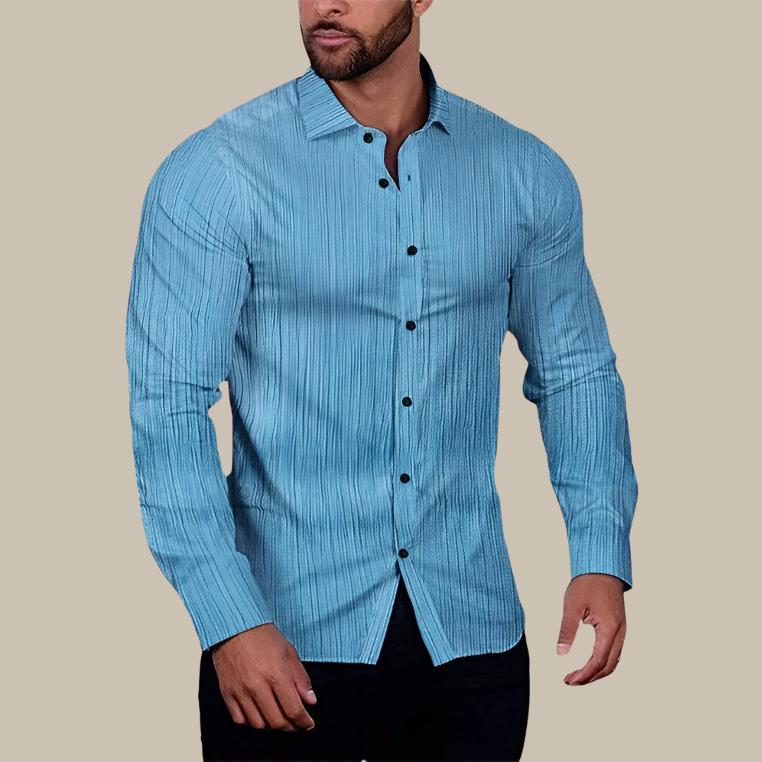 Arnold - Camicia classica bianca/nera/blu in Muscle-Fit e Super-Stretch con maniche lunghe per uomini