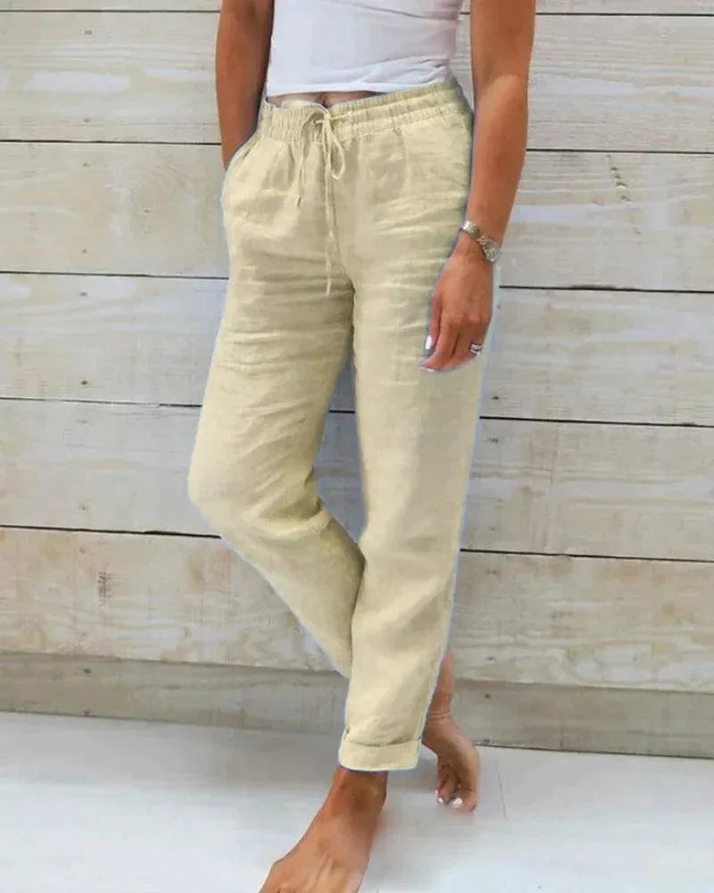 Pantaloni Leggeri da Donna in Lino - Vestibilità Relaxed, Vita con Coulisse