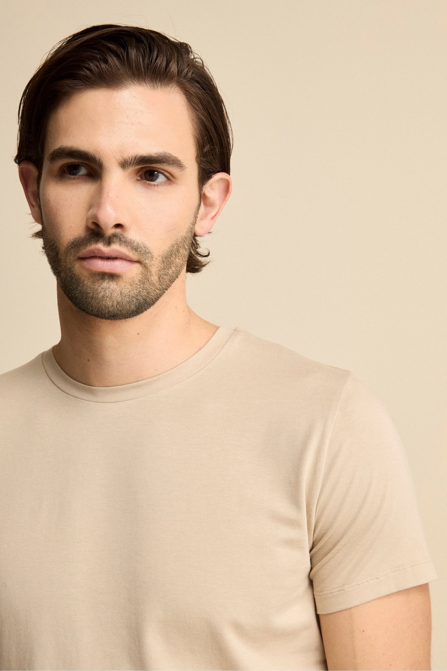 Crew Neck T-Shirt in Cotton Jersey - Sand brown