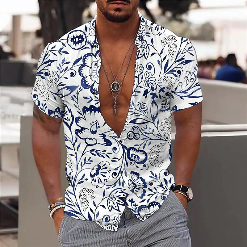 Luca - Camicia hawaiana estiva con stampa tropicale per uomini