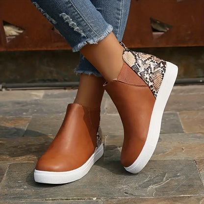 Stivaletti Marroni con Dettaglio in Stampa Serpente per Donna