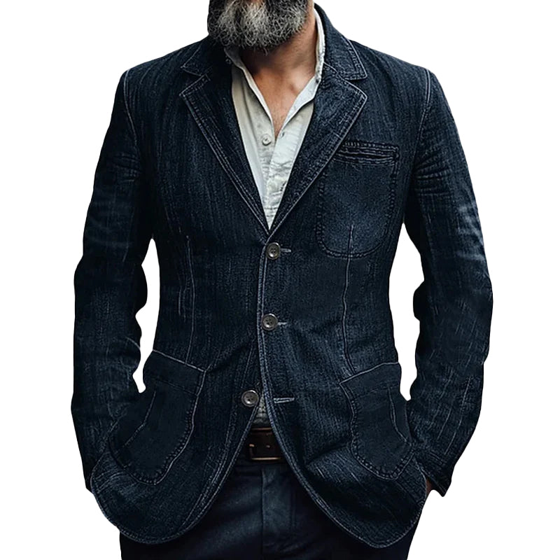 Fabio - Blazer Classico in Denim con Revers per Uomo