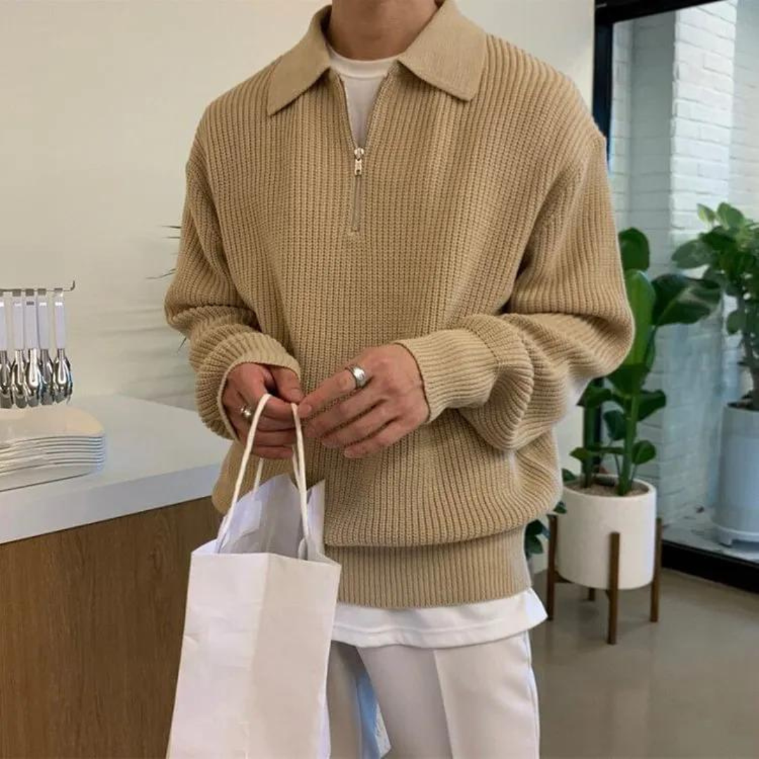 Stile Italiano - Maglione in Cashmere e Lana con Zip da Uomo