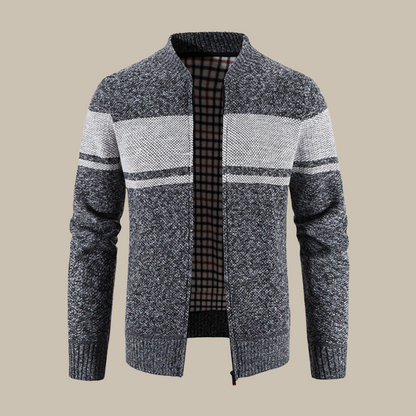 Marco - Cardigan classico a righe con colletto bomber per uomini
