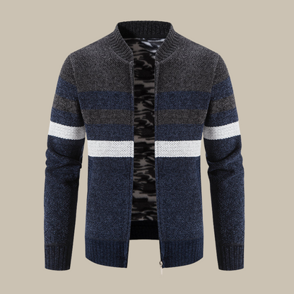 Marco - Cardigan classico a righe con colletto bomber per uomini