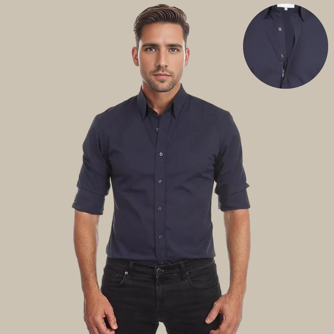 Marco - Blusa innovativa senza pieghe con zip nascosta