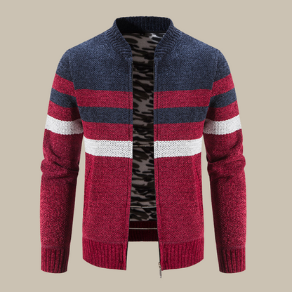 Marco - Cardigan classico a righe con colletto bomber per uomini