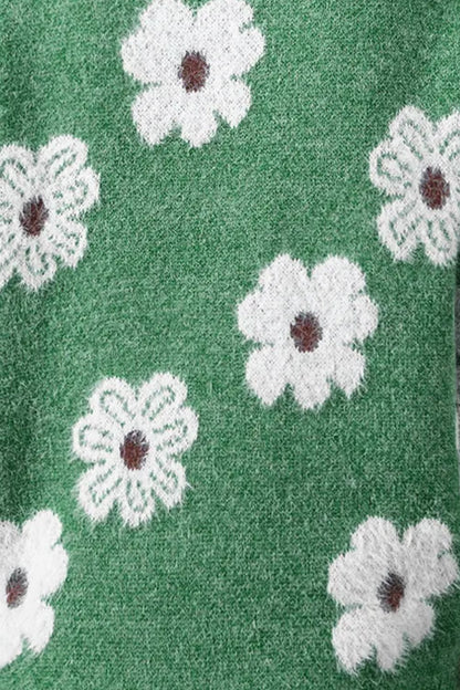 Maglione Adelynn in Maglia con Motivo Floreale e Mezza Zip