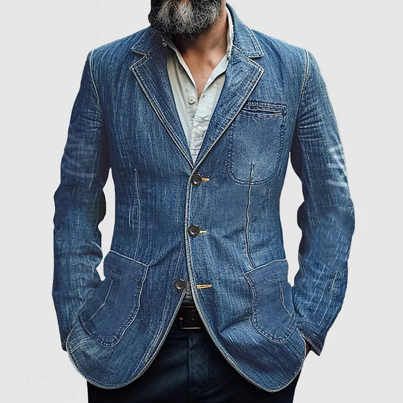 Fabio - Blazer Classico in Denim con Revers per Uomo