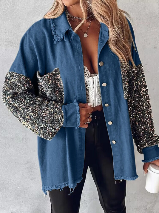 Giacca in Denim Marcia con Paillettes a Contrasto