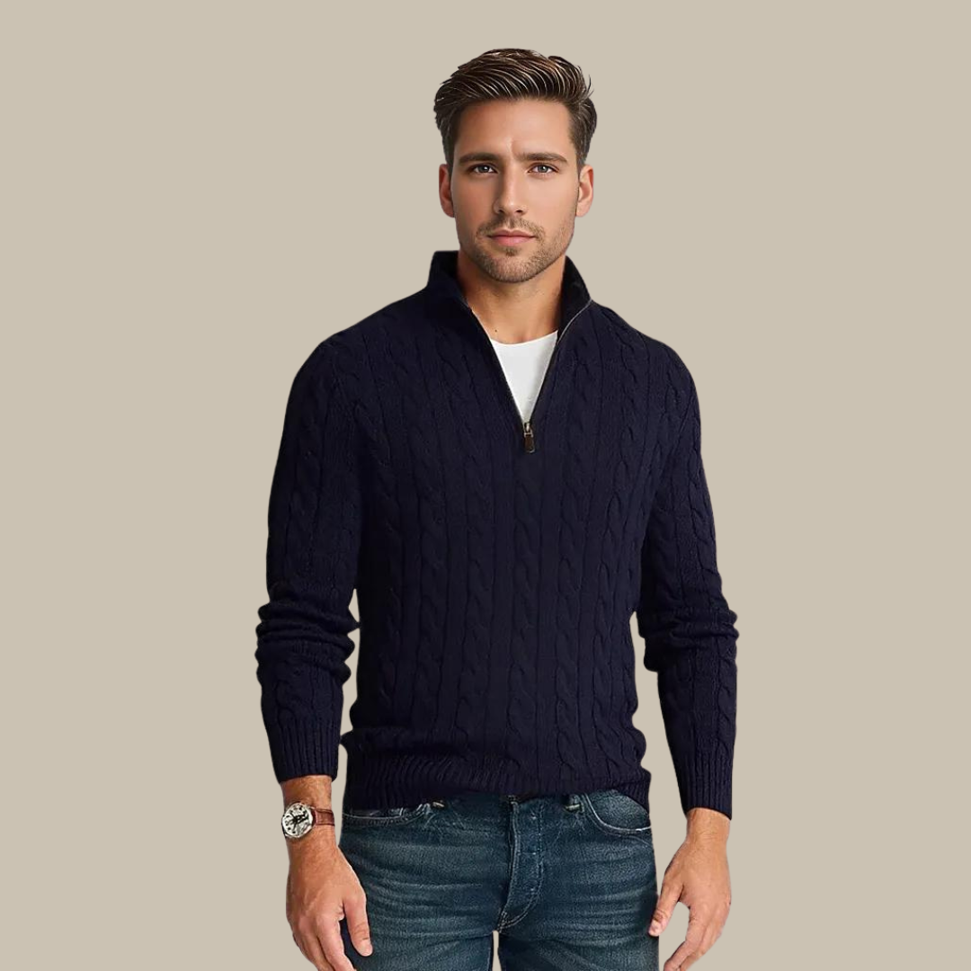 Maglione elegante con design a trecce e zip