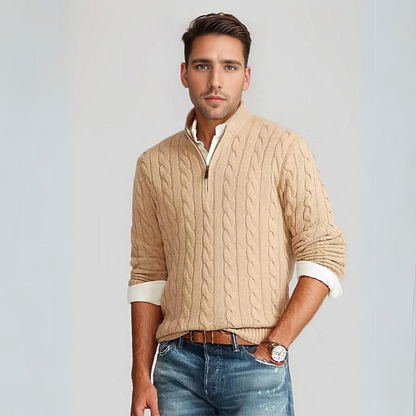 Maglione elegante con design a trecce e zip