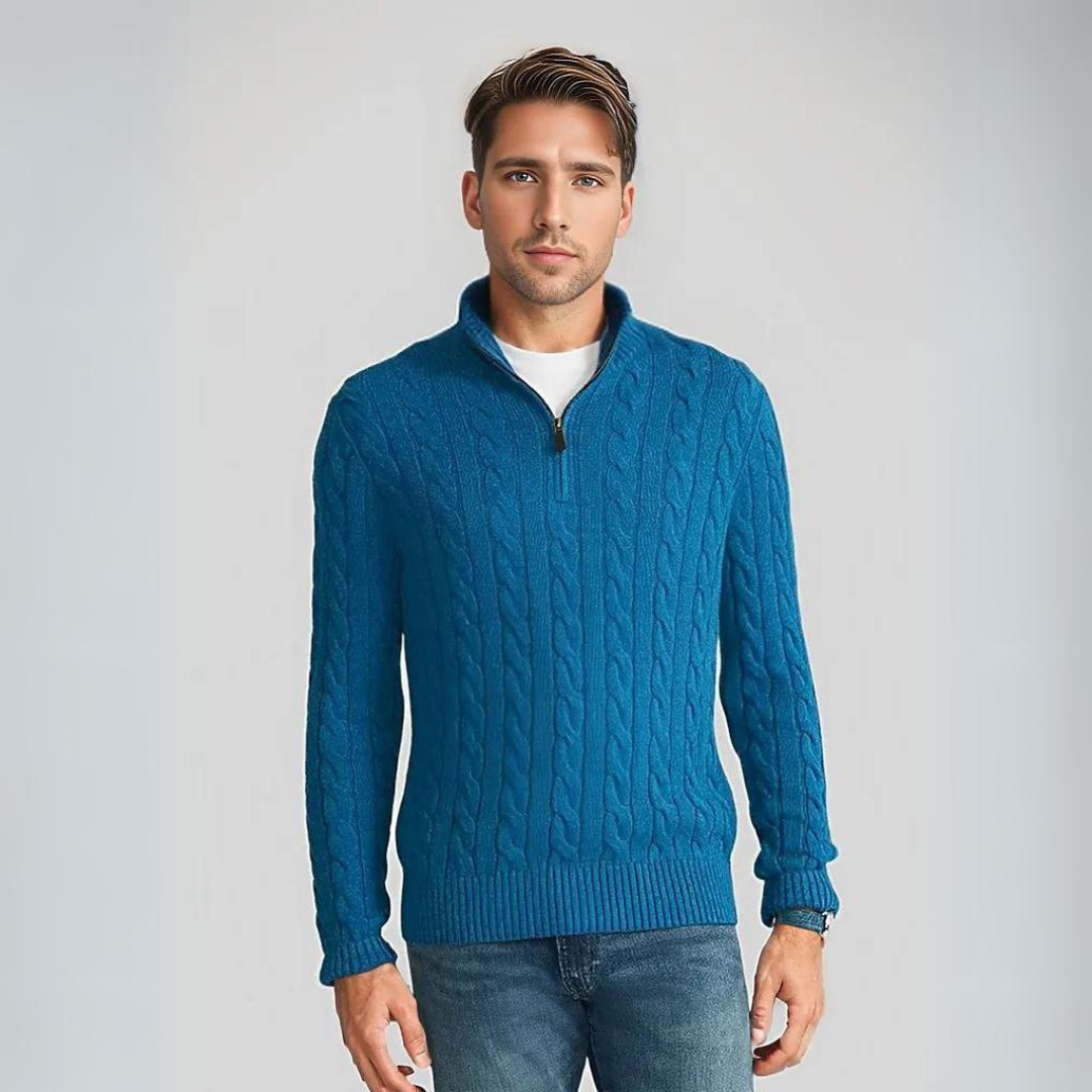 Maglione elegante con design a trecce e zip