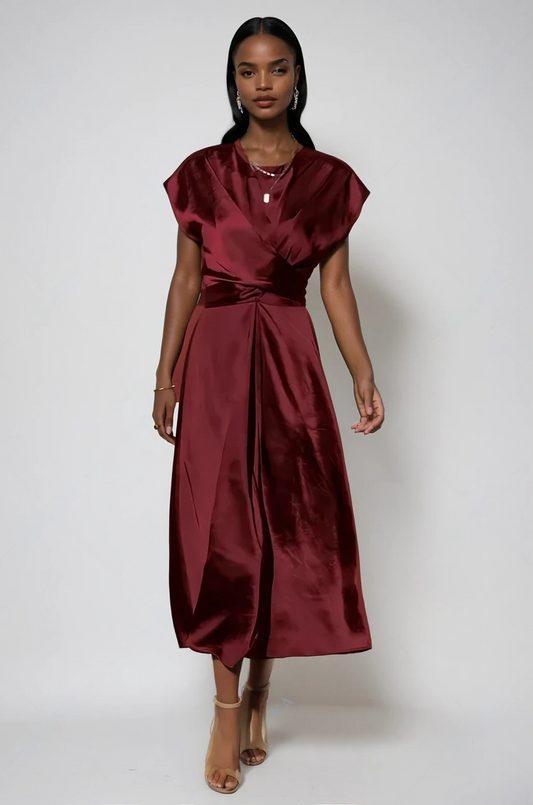 Abito Elegante in Satin con Incrocio per Occasioni Speciali Stile Italiano