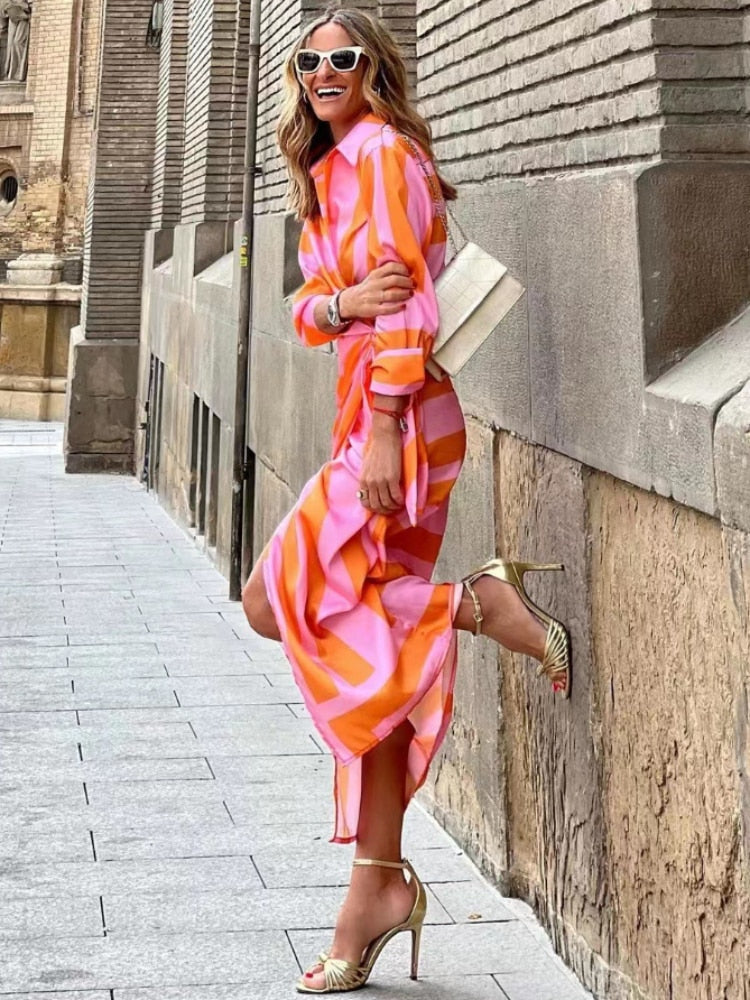 Abito Estivo Chic in Arancione e Rosa per Giornate Eleganti Stile Italiano