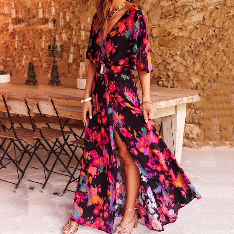 Abito Maxi Avvolgente Elegante per Stile e Comfort Senza Sforzo Stile Italiano