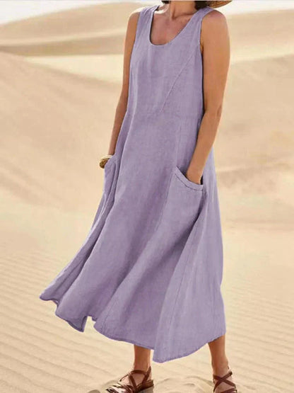 Abito Maxi Casual con Tasche per uno Stile Senza Sforzo Stile Italiano