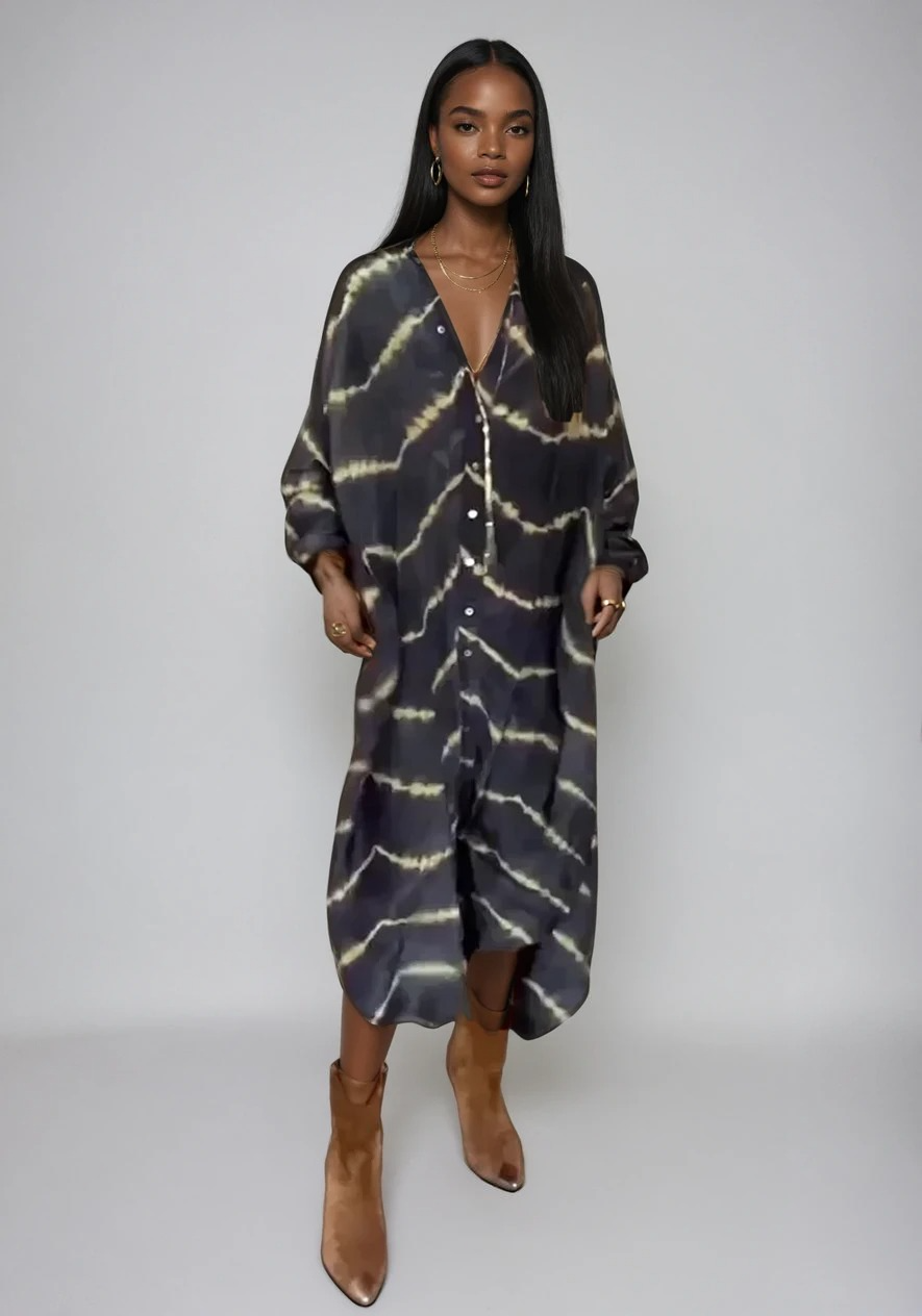 Abito Maxi V-Neck Lungo per uno Stile Estivo Senza Sforzo Stile Italiano