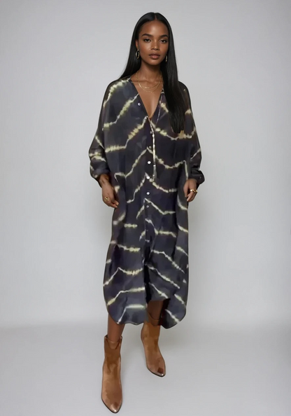 Abito Maxi V-Neck Lungo per uno Stile Estivo Senza Sforzo Stile Italiano