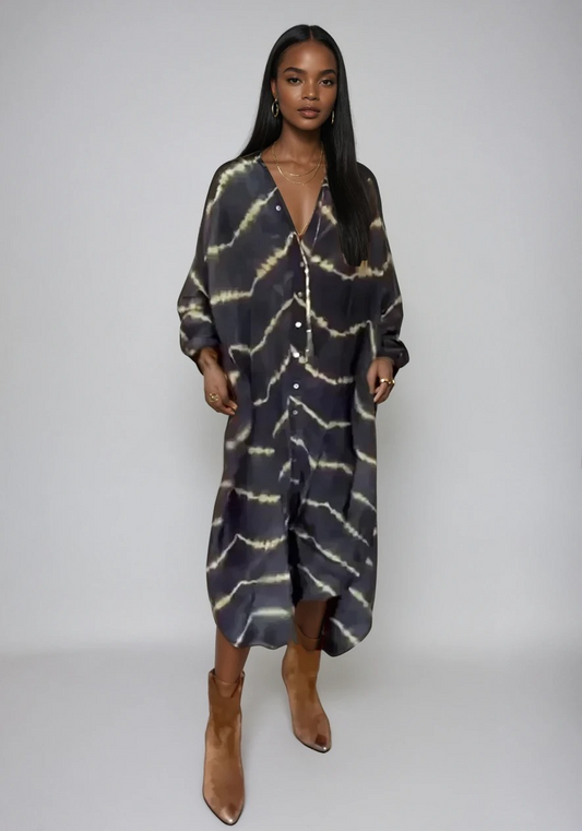 Abito Maxi V-Neck Lungo per uno Stile Estivo Senza Sforzo Stile Italiano
