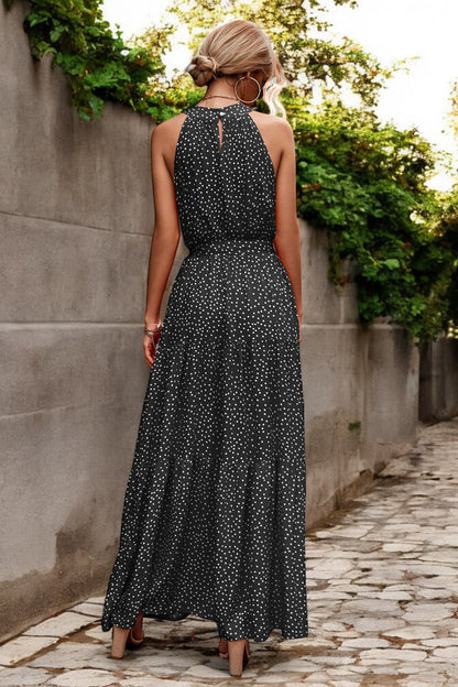 Abito Maxi a Pois con Vita Legata per uno Stile Senza Sforzo Stile Italiano