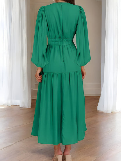 Abito Maxi con Maniche a Palloncino e Scollatura a V Profonda per Eleganza Stile Italiano