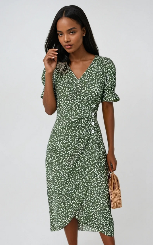 Abito Midi con Stampa Floreale Elegante per uno Stile Senza Sforzo Stile Italiano