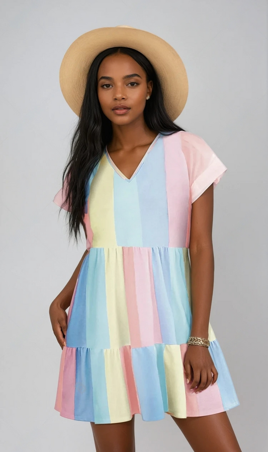 Abito Mini V-Neck Color Block Sunny Vibes per Divertimento Estivo Stile Italiano