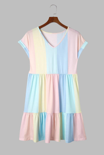 Abito Mini V-Neck Color Block Sunny Vibes per Divertimento Estivo Stile Italiano