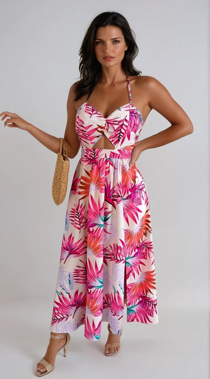 Abito Senza Schiena con Cutout e Spacco Botanical Bliss per Stile Estivo Stile Italiano