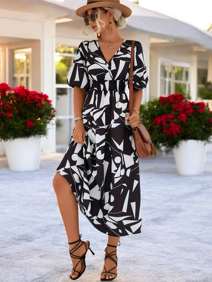 Abito a Manica Balloon Stampato Breezy Charm per uno Stile Senza Sforzo Stile Italiano