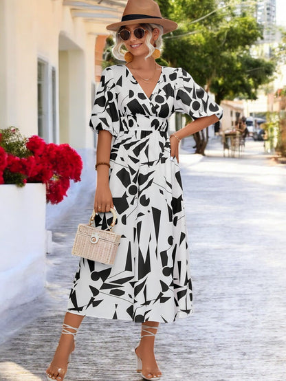 Abito a Manica Balloon Stampato Breezy Charm per uno Stile Senza Sforzo Stile Italiano