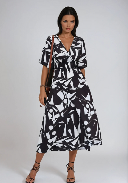 Abito a Manica Balloon Stampato Breezy Charm per uno Stile Senza Sforzo Stile Italiano