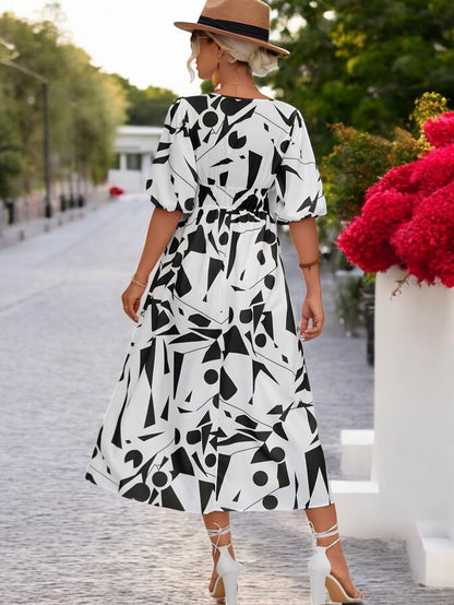 Abito a Manica Balloon Stampato Breezy Charm per uno Stile Senza Sforzo Stile Italiano