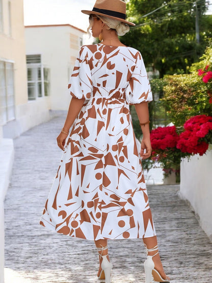 Abito a Manica Balloon Stampato Breezy Charm per uno Stile Senza Sforzo Stile Italiano