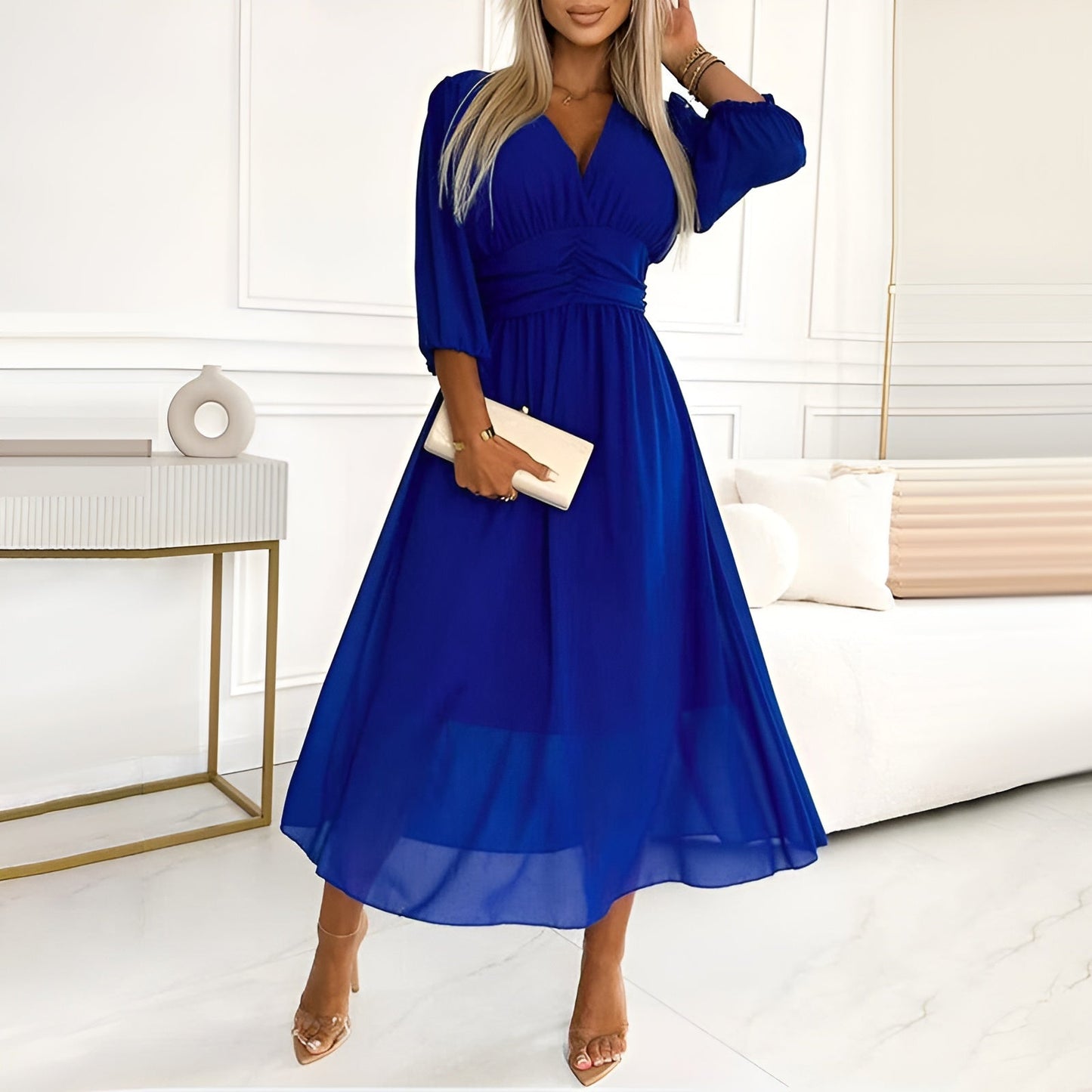 Abito in Chiffon di Seta Leggera per Occasioni ed Eventi Eleganti Stile Italiano